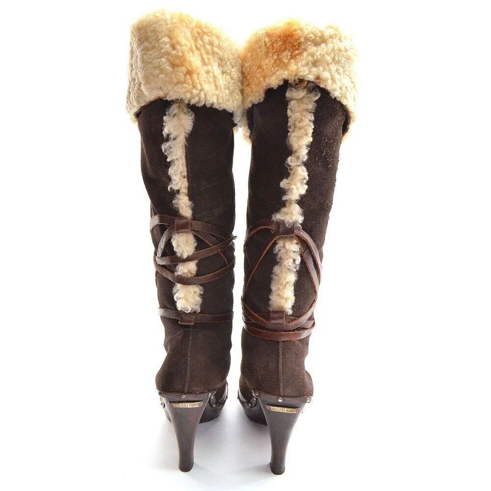 Michael Kors Brown Suede Shearling Knee Boots 8.5 M